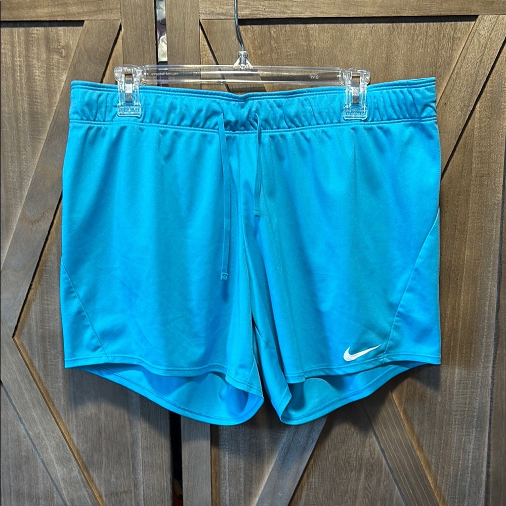 Ladies Dri-Fit Nike Blue Athletic Shorts L drawstring with fold over waist